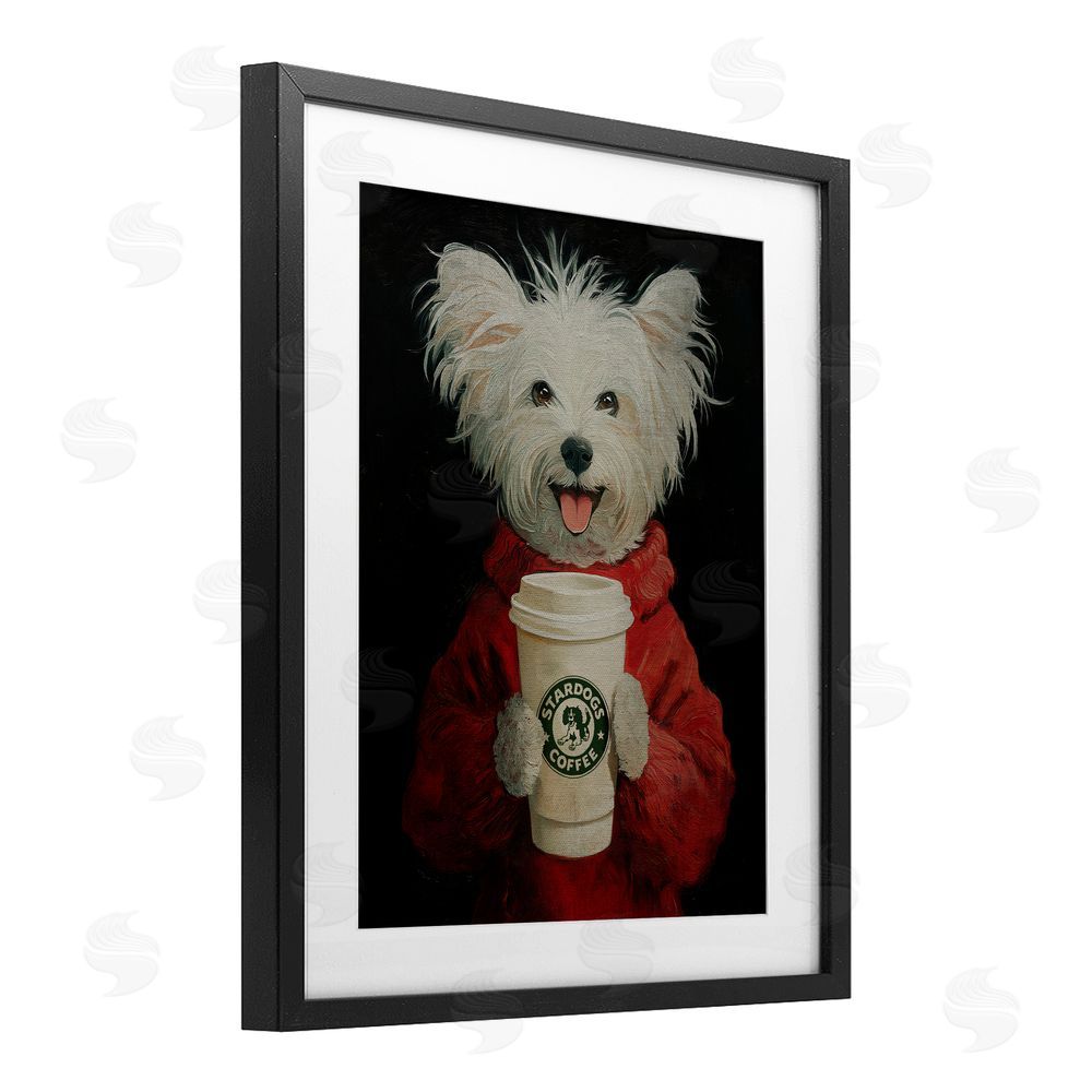 Svetlana Aleynikova Cappuccino Cutie Puppy & Coffee Black Framed Print Under Glass Wall Art