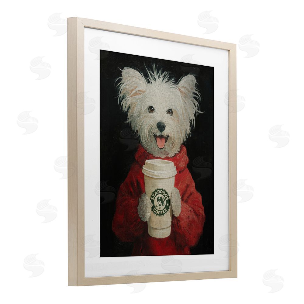 Svetlana Aleynikova Cappuccino Cutie Puppy & Coffee Brown Framed Print Under Glass Wall Art
