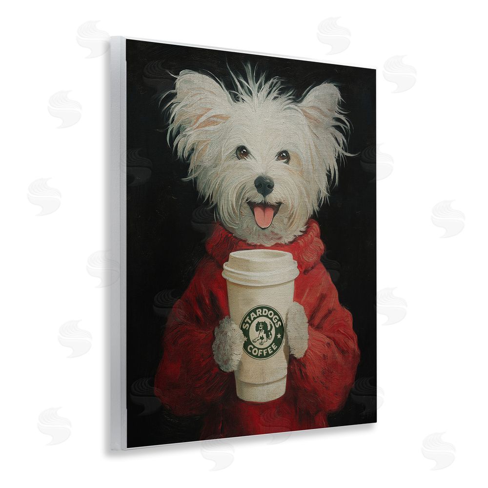 Svetlana Aleynikova Cappuccino Cutie Puppy & Coffee Wooden Wall Plaque Art Print