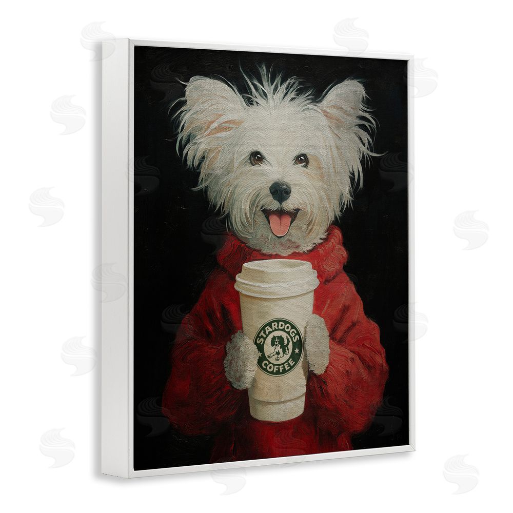 Svetlana Aleynikova Cappuccino Cutie Puppy & Coffee White Framed Giclee Wall Art Print