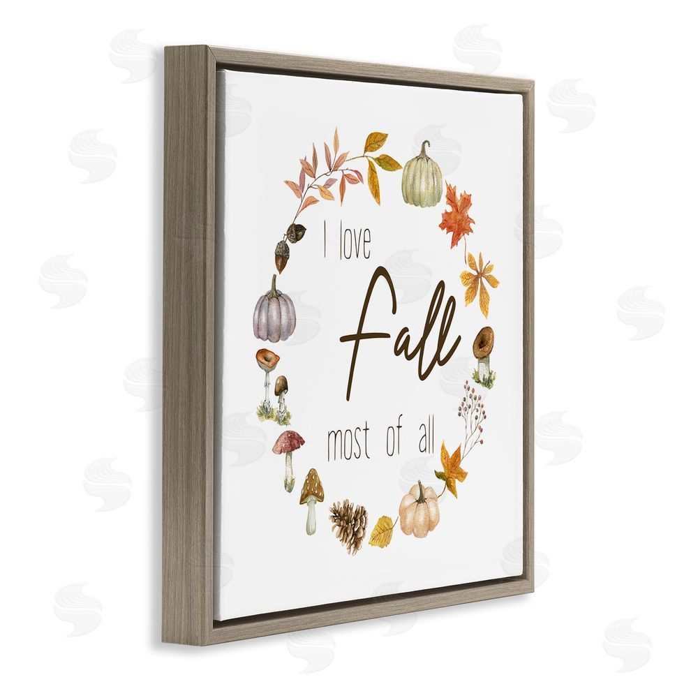 Livi Finn Love Fall Most Wreath Brown Floating Frame Canvas Wall Art Print