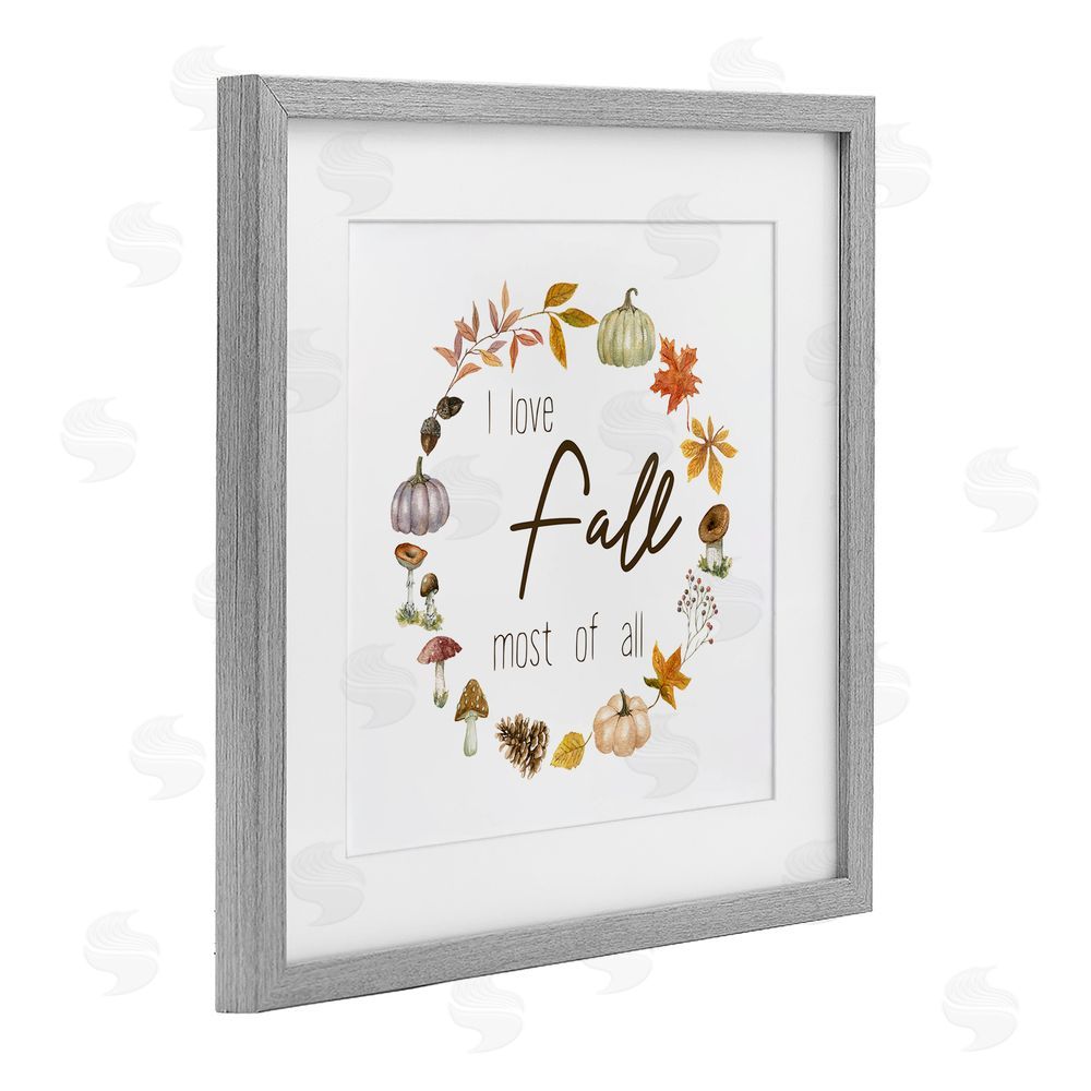 Livi Finn Love Fall Most Wreath Gray Framed Print Under Glass with White Mat Wall Art
