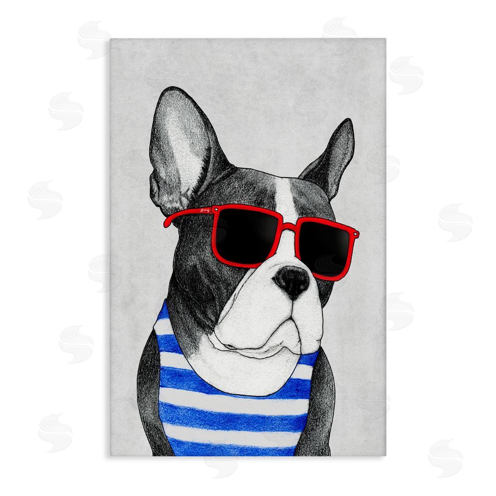 Barruff Frenchie Summer Style Stretched Canvas Wall Art Print