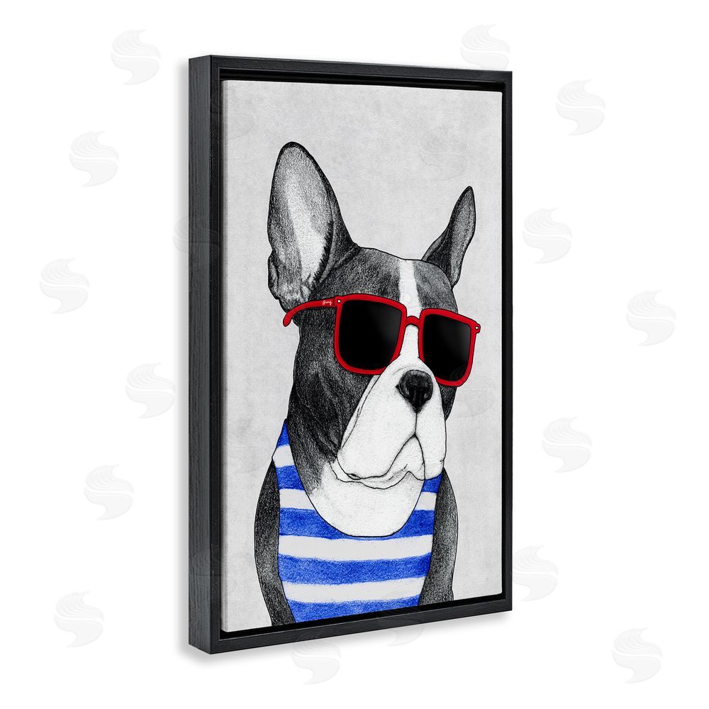 Barruff Frenchie Summer Style Black Floating Frame Canvas Wall Art Print