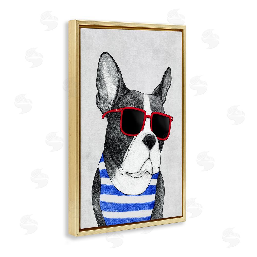 Barruff Frenchie Summer Style Gold Floating Frame Canvas Wall Art Print