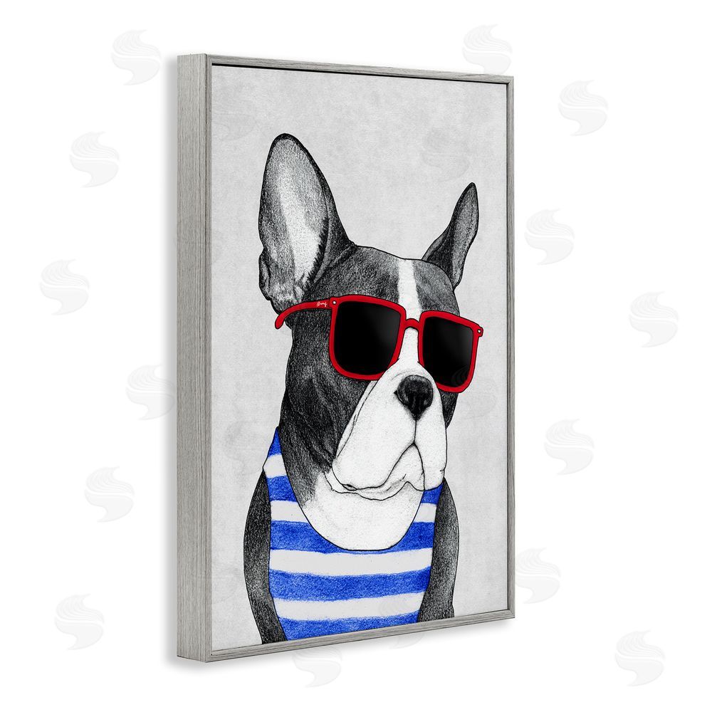Barruff Frenchie Summer Style Gray Framed Giclee Wall Art Print