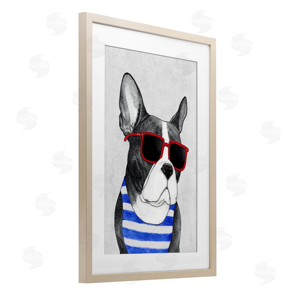 Barruff Frenchie Summer Style Brown Framed Print Under Glass Wall Art