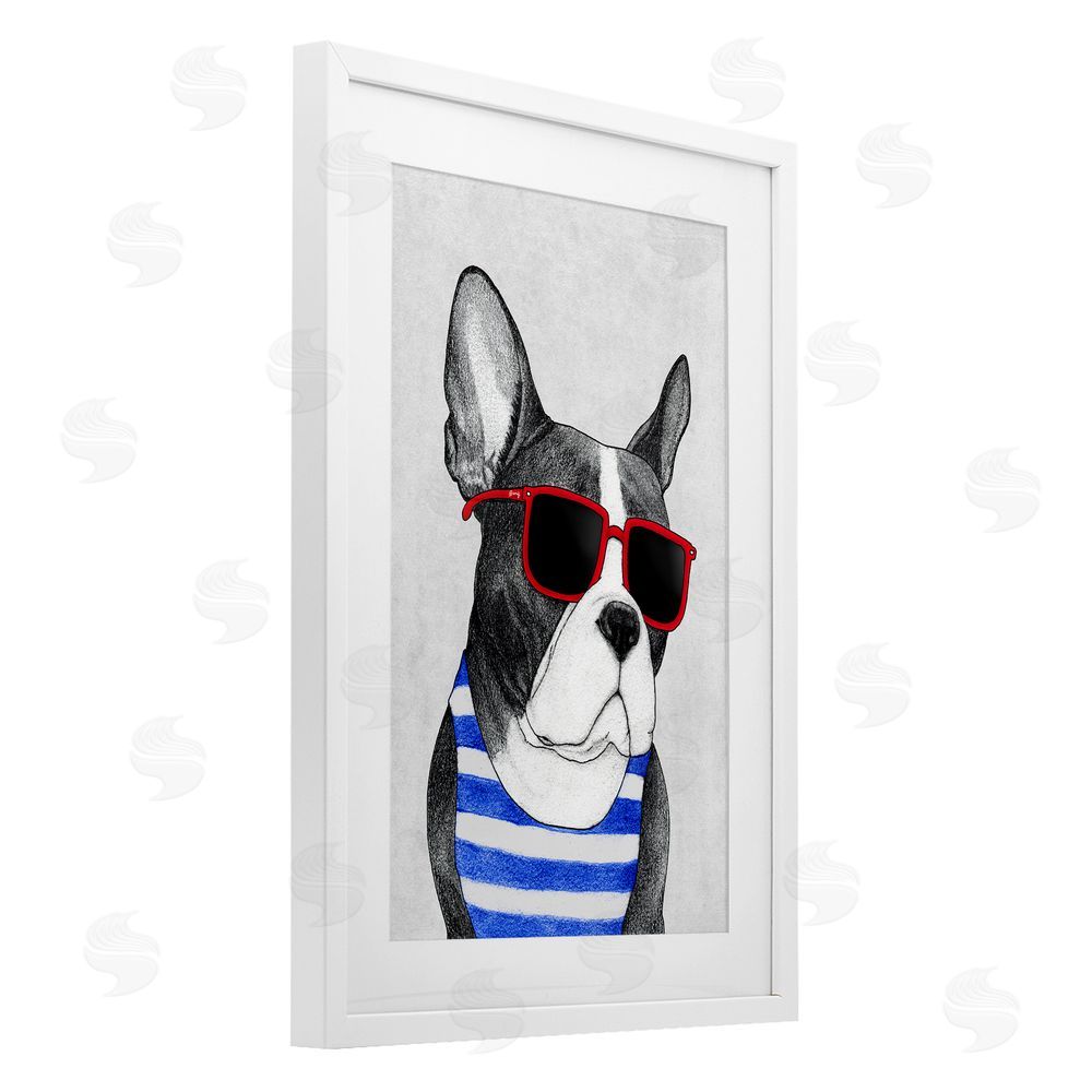 Barruff Frenchie Summer Style White Framed Print Under Glass Wall Art