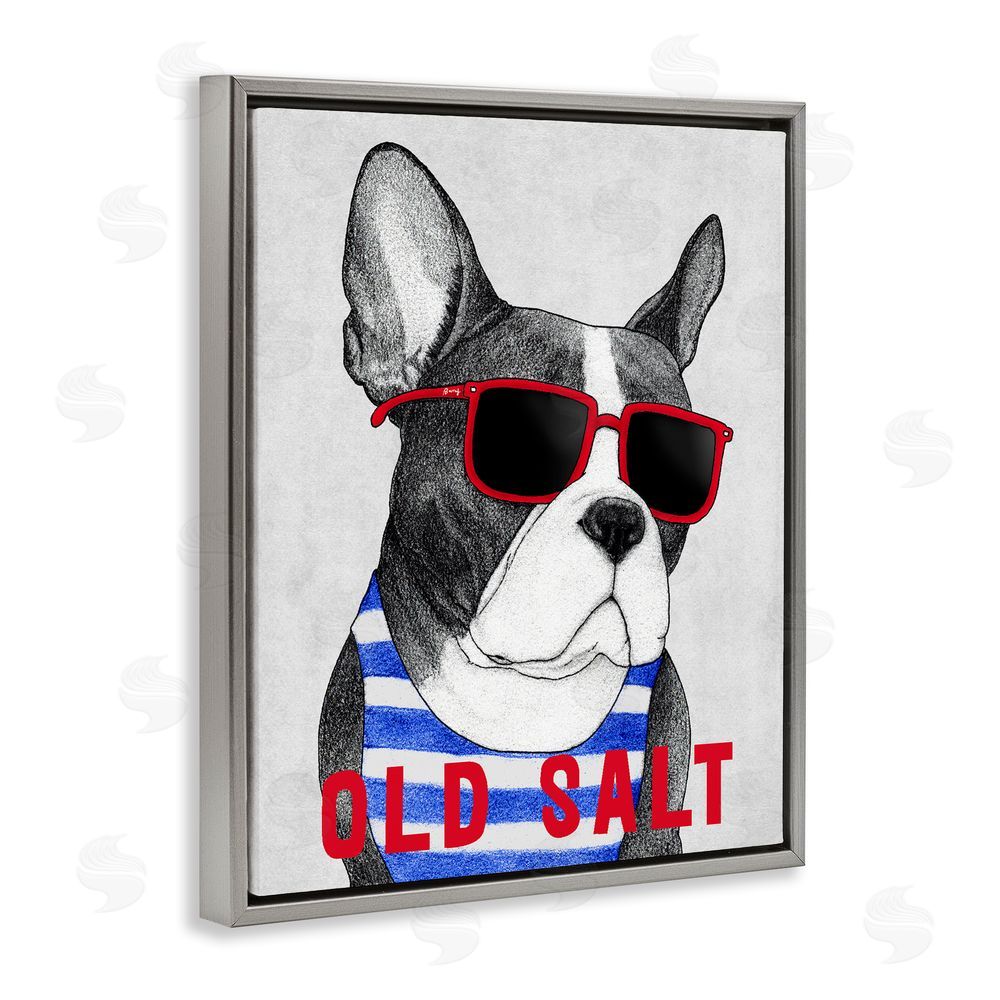 Barruff Old Salt Summer Frenchie Gray Floating Frame Canvas Wall Art Print