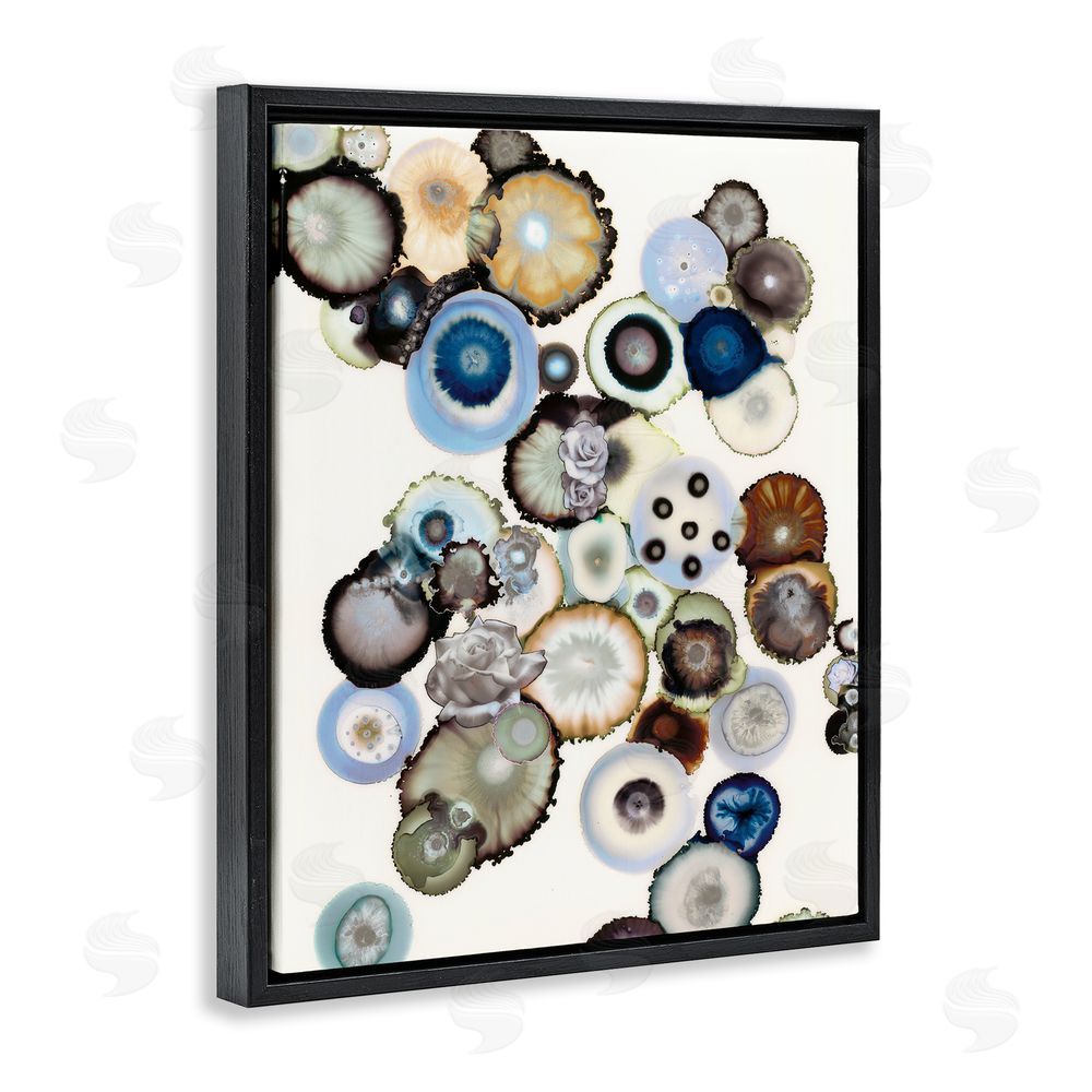 Laura Van Horne Clustered Geodes and Roses Black Floating Frame Canvas Wall Art Print