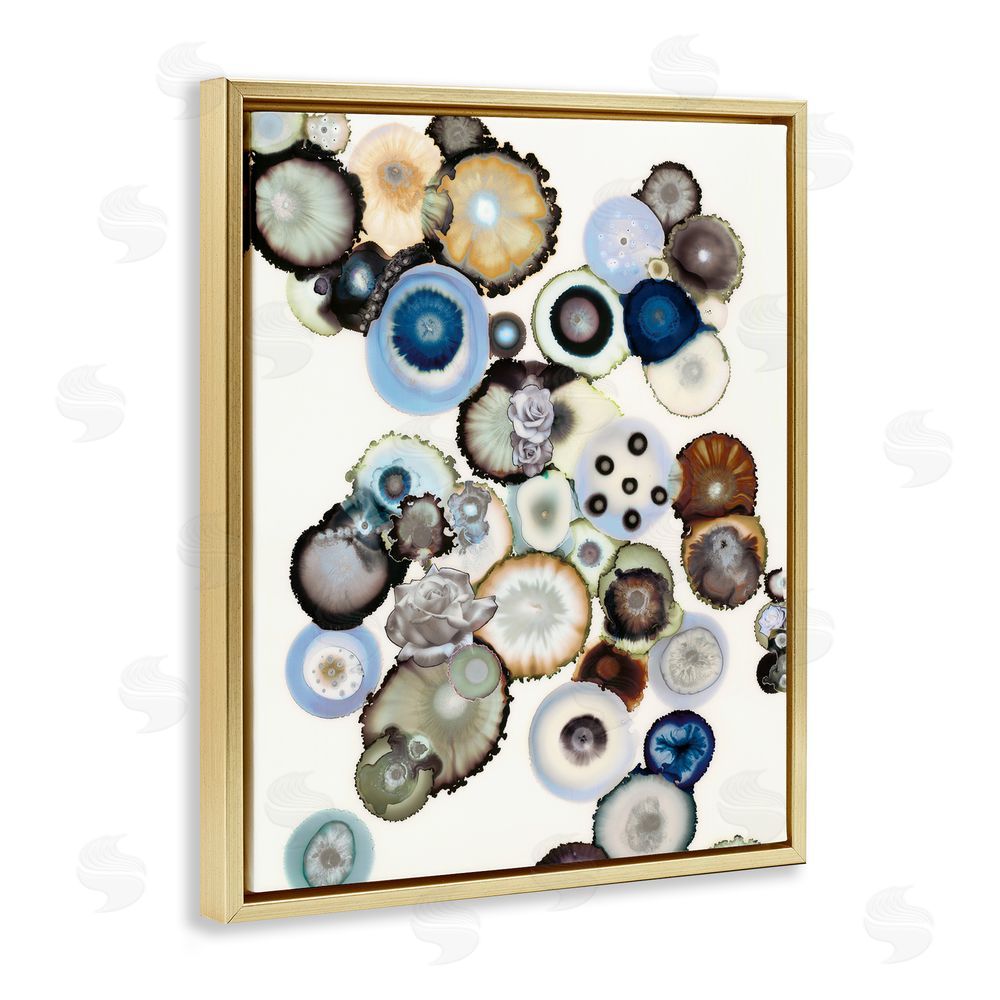 Laura Van Horne Clustered Geodes and Roses Gold Floating Frame Canvas Wall Art Print