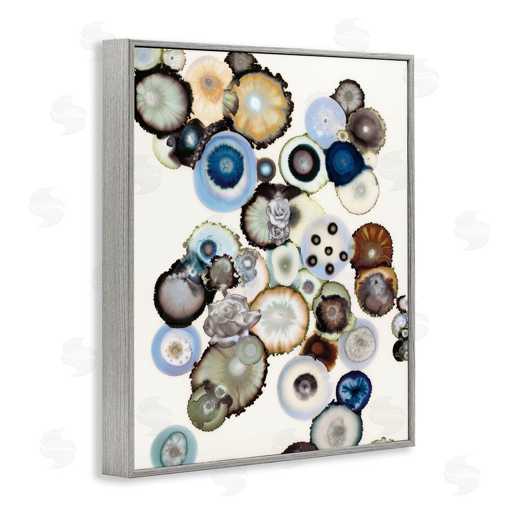 Laura Van Horne Clustered Geodes and Roses Gray Framed Giclee Wall Art Print