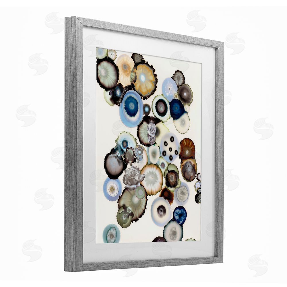 Laura Van Horne Clustered Geodes and Roses Gray Framed Print Under Glass Wall Art