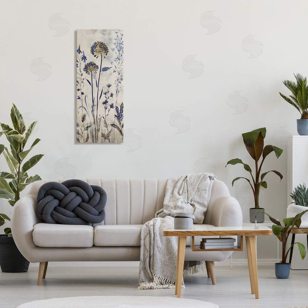 Liz Jardine Blue Allium Botanical Blooms Stretched Canvas Wall Art in Room