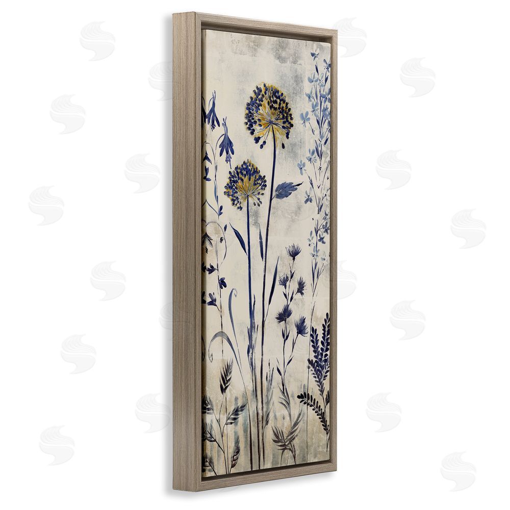 Liz Jardine Blue Allium Botanical Blooms Brown Floating Frame Canvas Wall Art Print