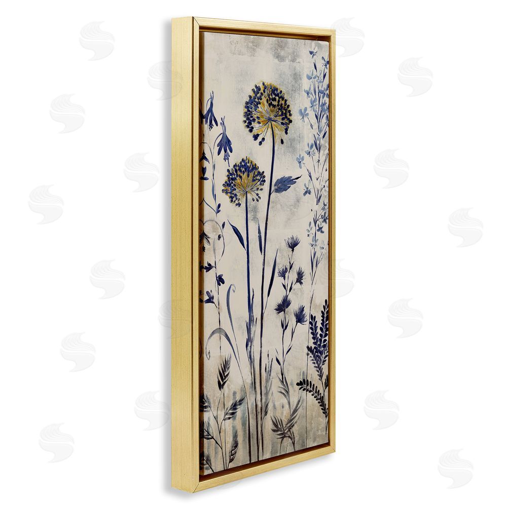 Liz Jardine Blue Allium Botanical Blooms Gold Floating Frame Canvas Wall Art Print
