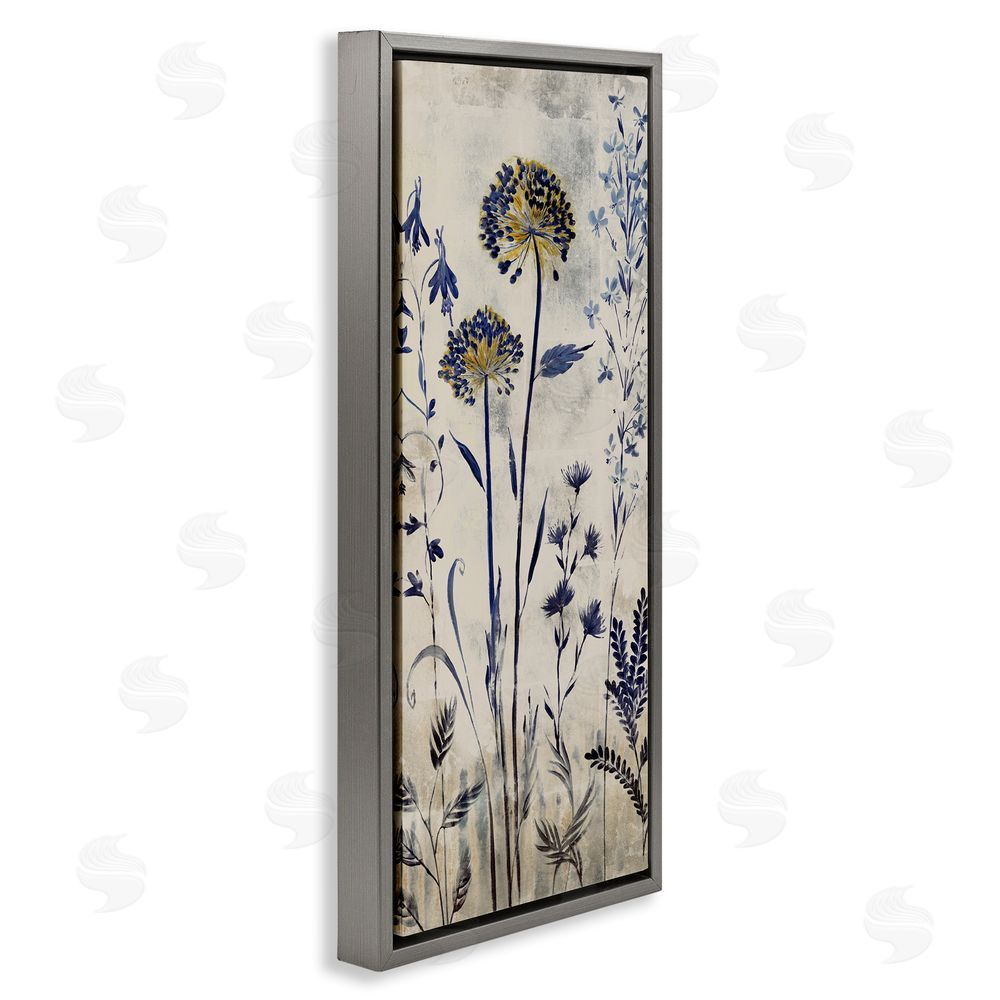 Liz Jardine Blue Allium Botanical Blooms Gray Floating Frame Canvas Wall Art Print
