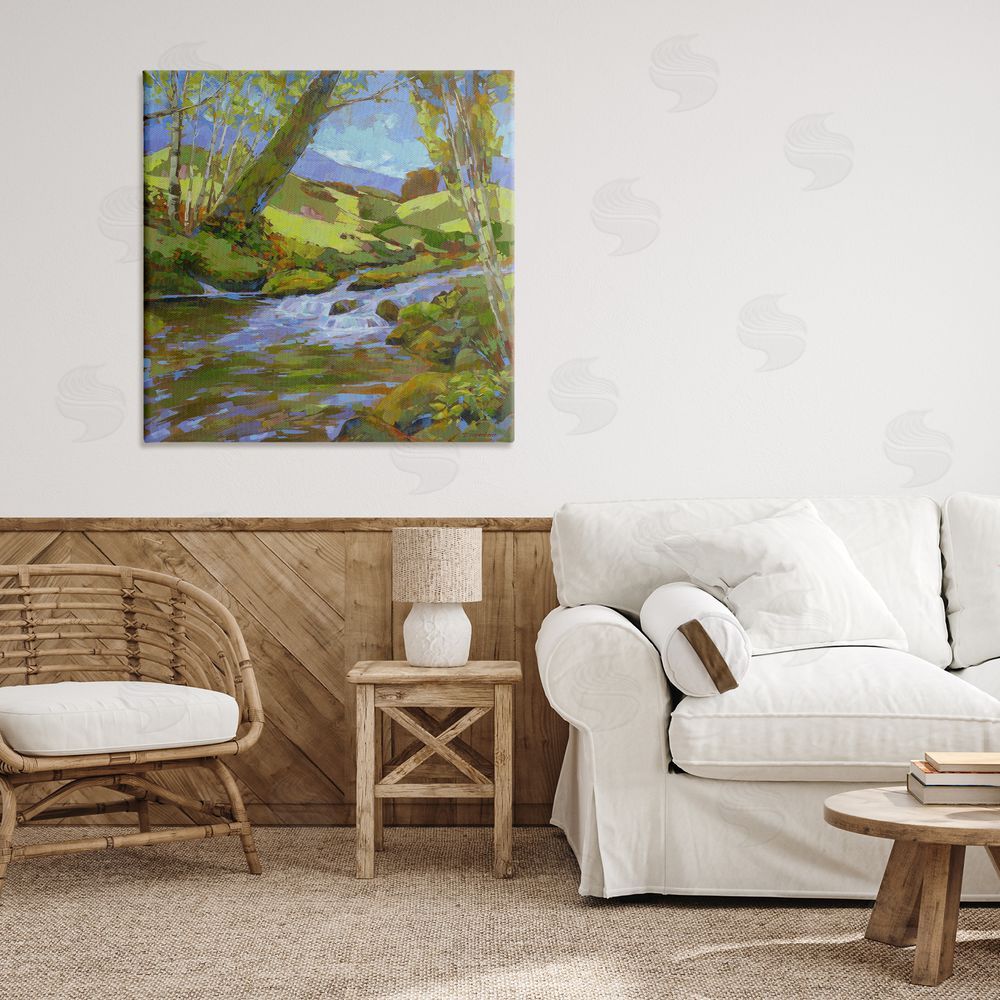 Trevor Copenhaver Birch Lined Forest Stream Stretched Canvas Wall Art in Room