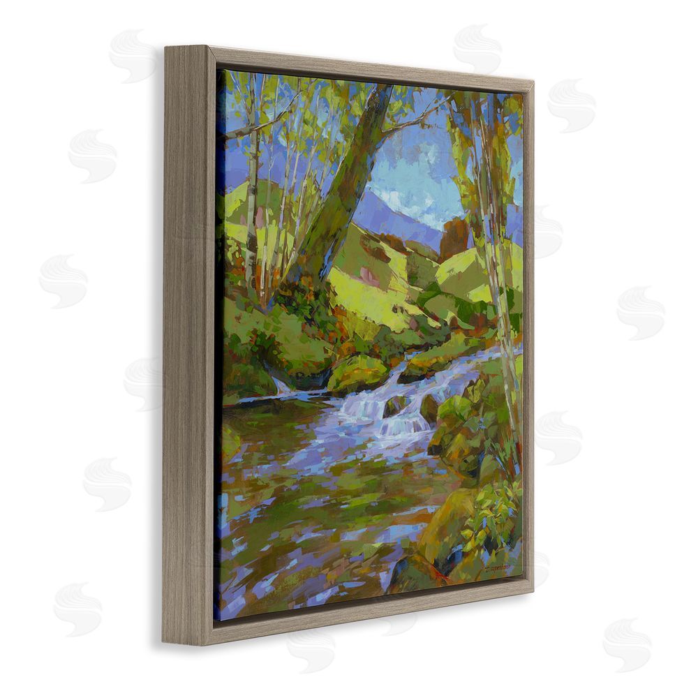 Trevor Copenhaver Birch Lined Forest Stream Brown Floating Frame Canvas Wall Art Print