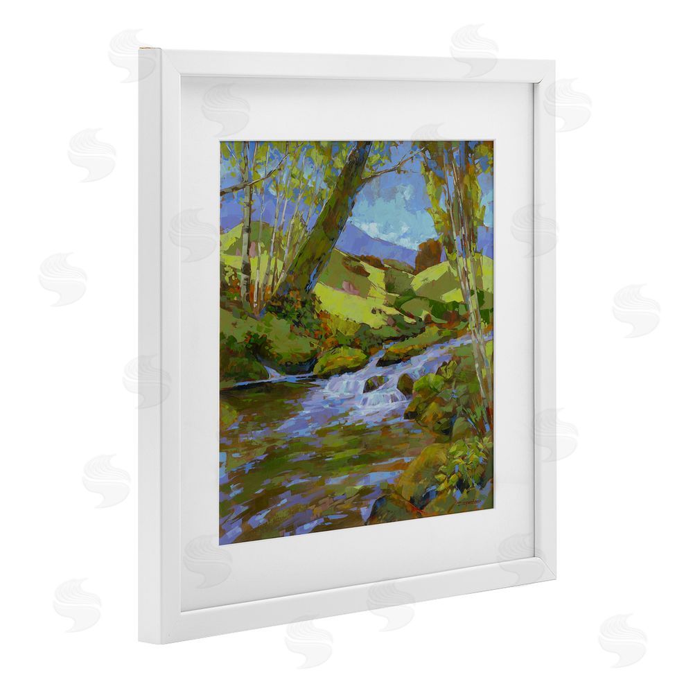 Trevor Copenhaver Birch Lined Forest Stream White Framed Print Under Glass Wall Art