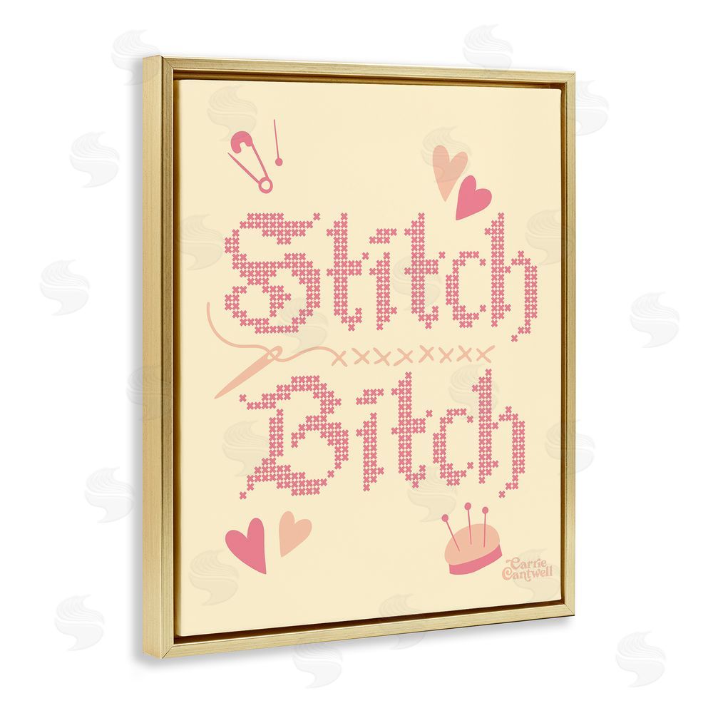 Carrie Cantwell Stitch B*tch Embroidery Craft Gold Floating Frame Canvas Wall Art Print