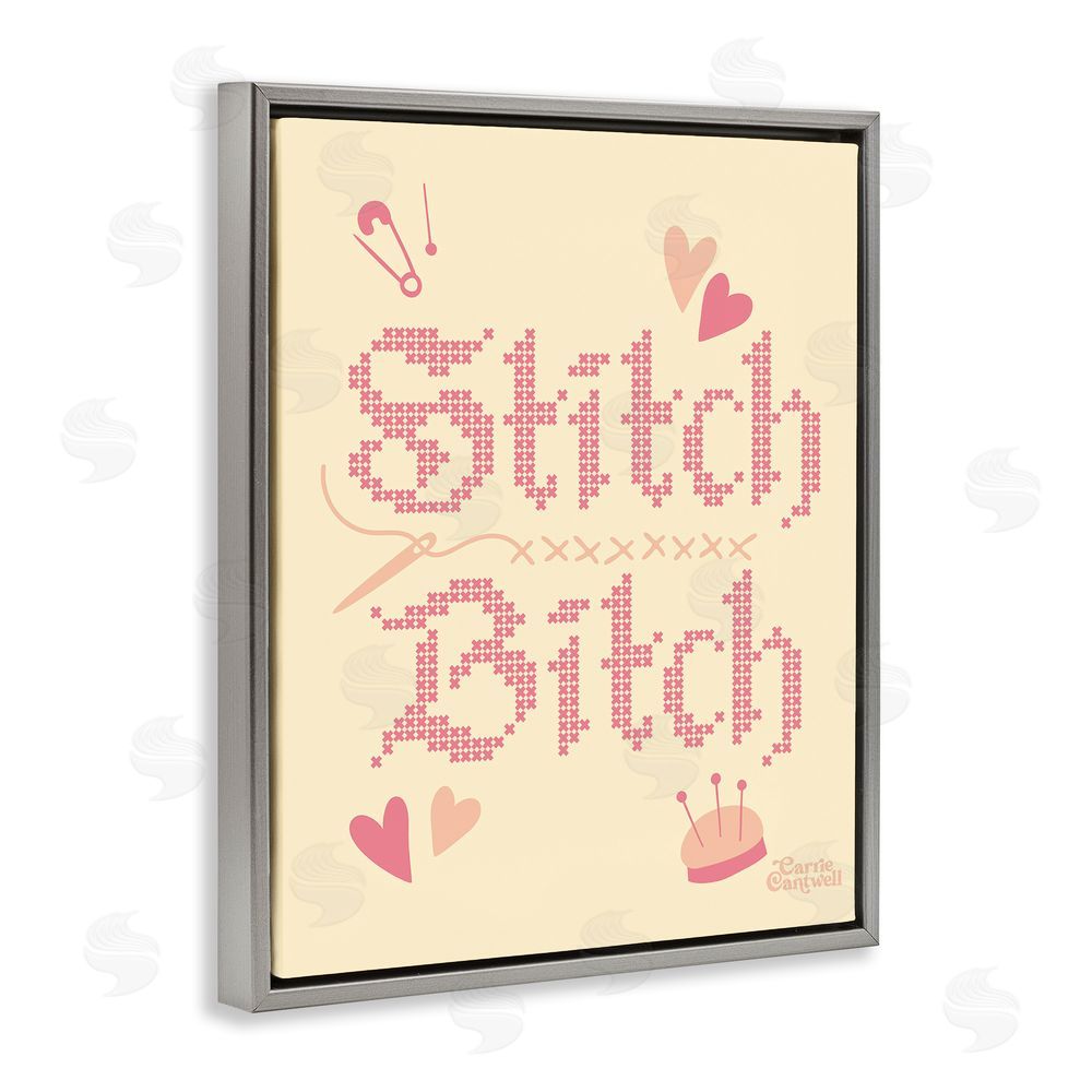 Carrie Cantwell Stitch B*tch Embroidery Craft Gray Floating Frame Canvas Wall Art Print