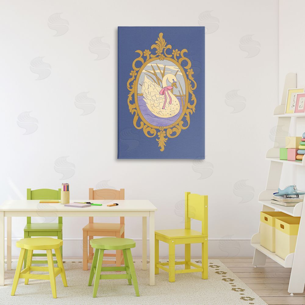 Carrie Cantwell Swan and Ornate Pattern Stretched Canvas Wall Art Print in Room