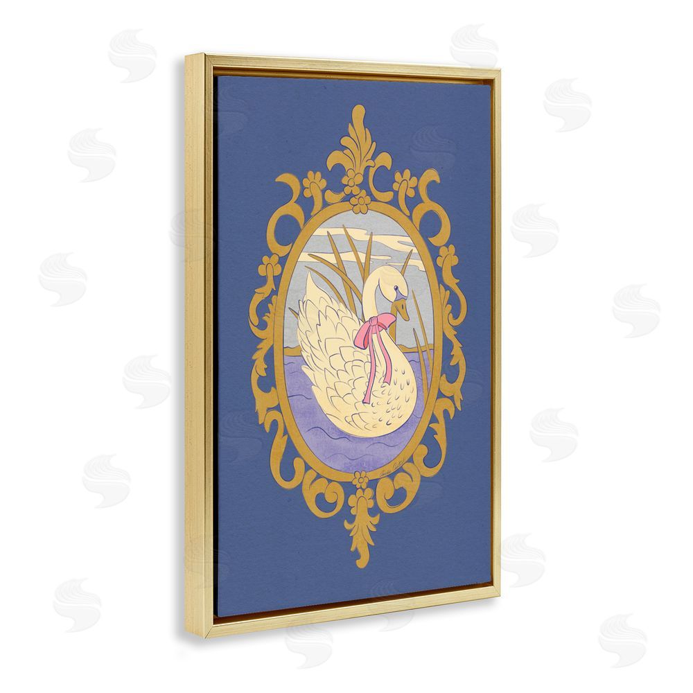 Carrie Cantwell Swan and Ornate Pattern Gold Floating Frame Canvas Wall Art Print
