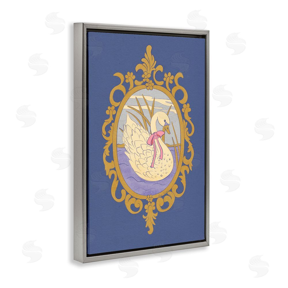Carrie Cantwell Swan and Ornate Pattern Gray Floating Frame Canvas Wall Art Print