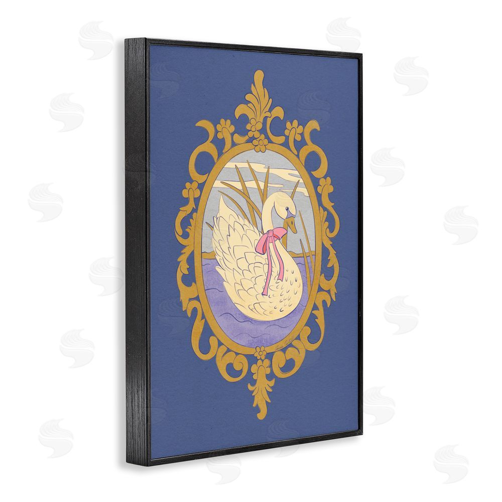 Carrie Cantwell Swan and Ornate Pattern Black Framed Giclee Wall Art Print