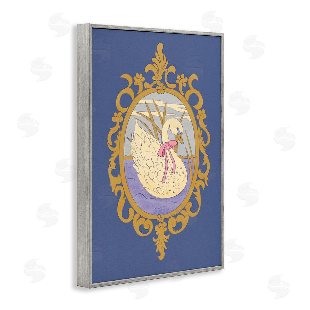 Carrie Cantwell Swan and Ornate Pattern Gray Framed Giclee Wall Art Print