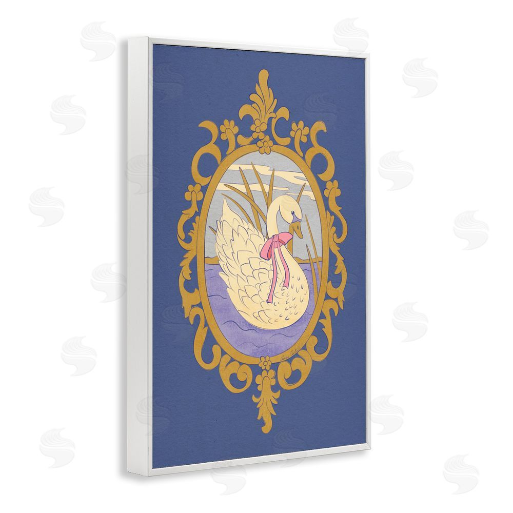 Carrie Cantwell Swan and Ornate Pattern White Framed Giclee Wall Art Print