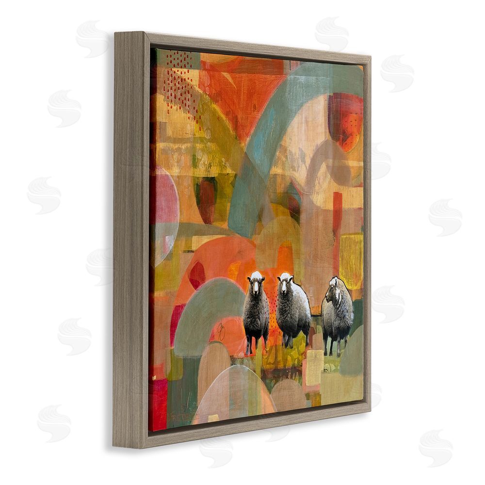 Dianna Fritzler Counting In My Sheep Brown Floating Frame Canvas Wall Art Print