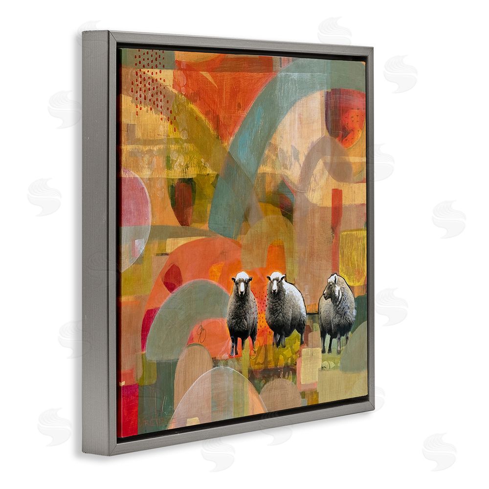Dianna Fritzler Counting In My Sheep Gray Floating Frame Canvas Wall Art Print