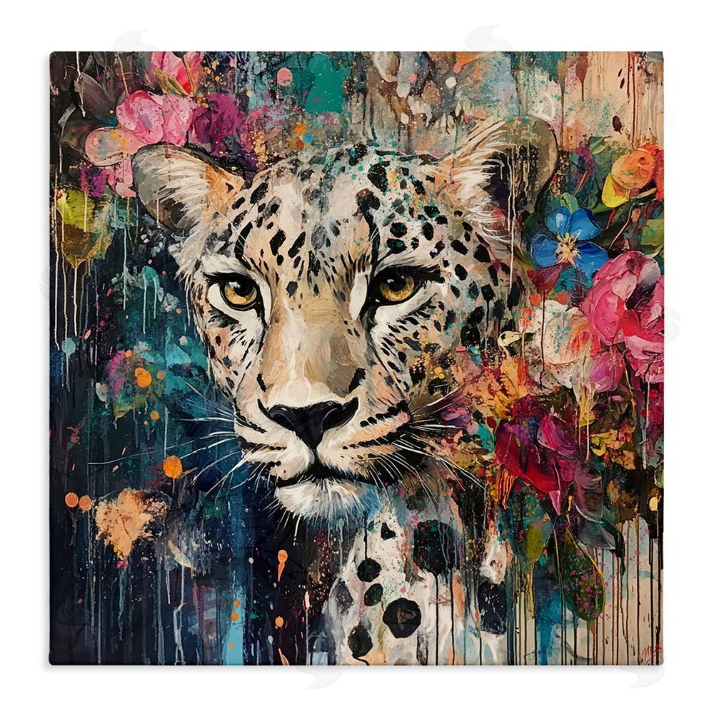 Marta Wiley Cheetah & Exotic Blooms Stretched Canvas Wall Art Print