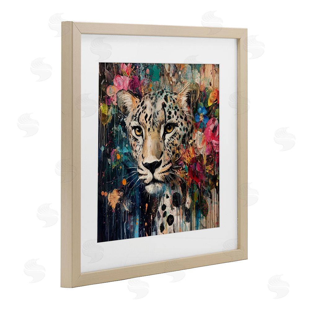 Marta Wiley Cheetah & Exotic Blooms Brown Framed Print Under Glass Wall Art