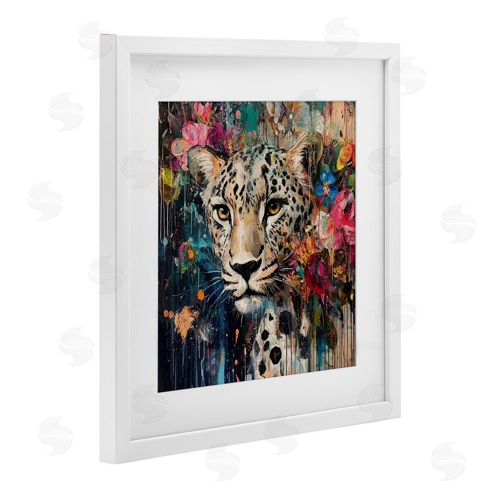 Marta Wiley Cheetah & Exotic Blooms White Framed Print Under Glass Wall Art