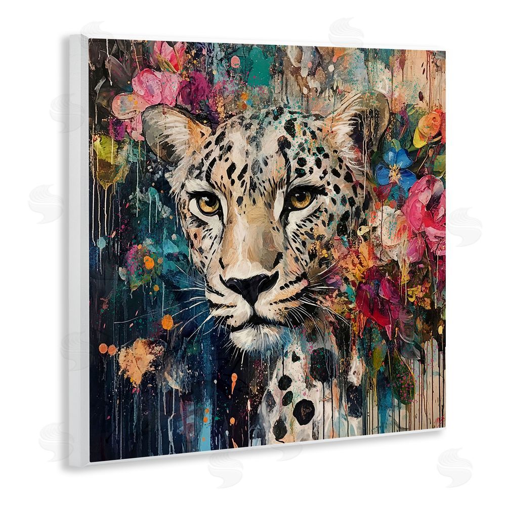 Marta Wiley Cheetah & Exotic Blooms Wooden Wall Plaque Art Print