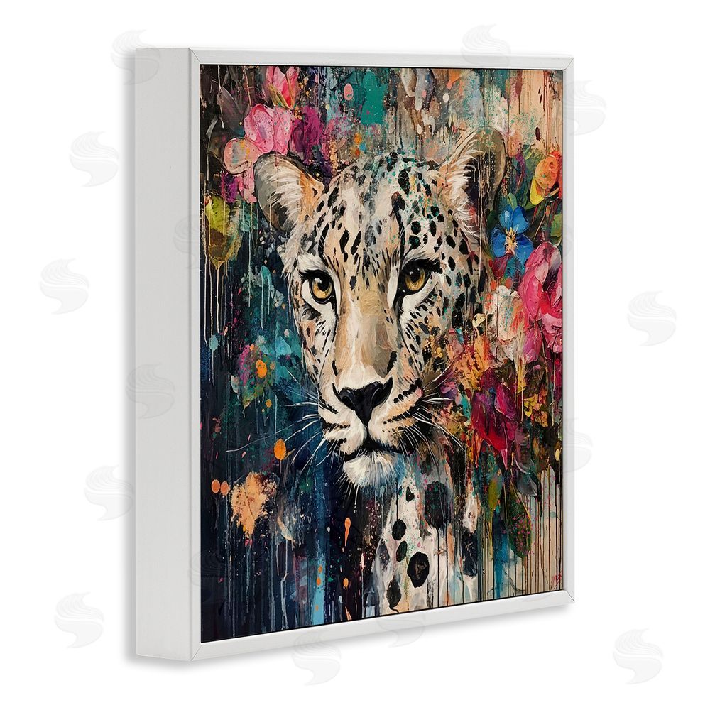 Marta Wiley Cheetah & Exotic Blooms White Framed Giclee Wall Art Print