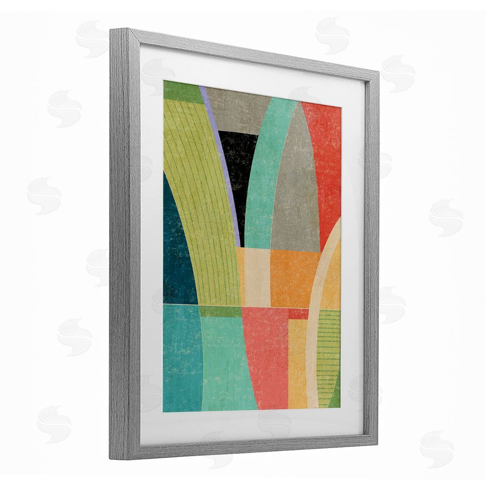 Suzanne Nicoll Retro Geometric Archways Gray Framed Print Under Glass Wall Art