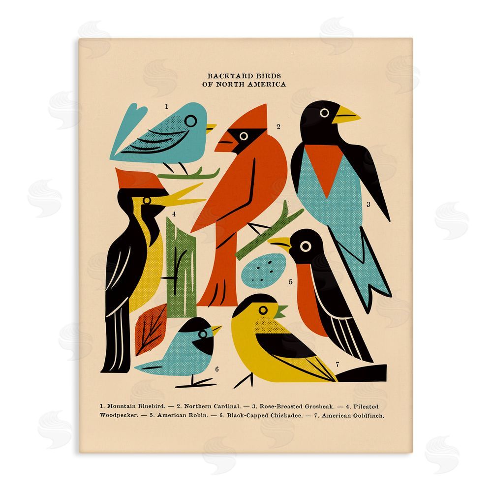 Renea L. Thull Backyard Birds Midcentury Modern Stretched Canvas Wall Art Print