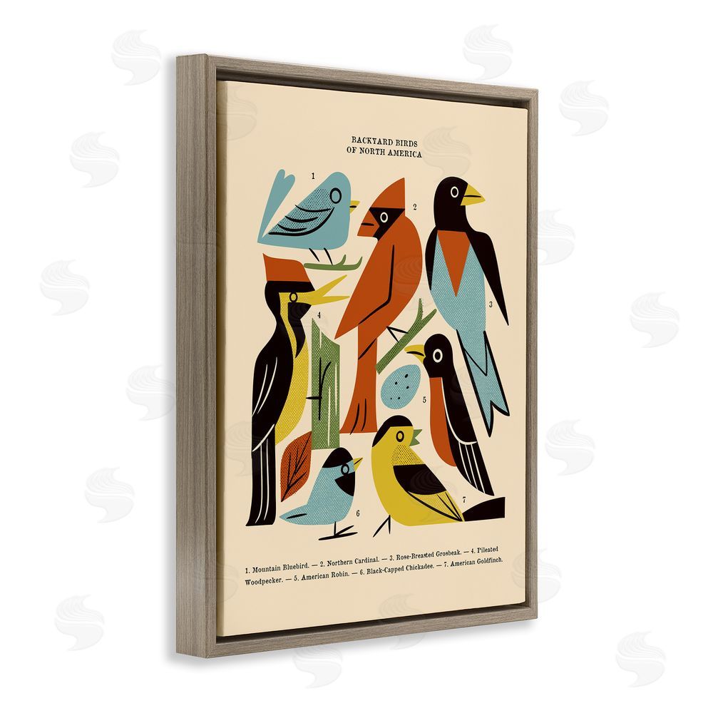 Renea L. Thull Backyard Birds Midcentury Modern Brown Floating Frame Canvas Wall Art Print