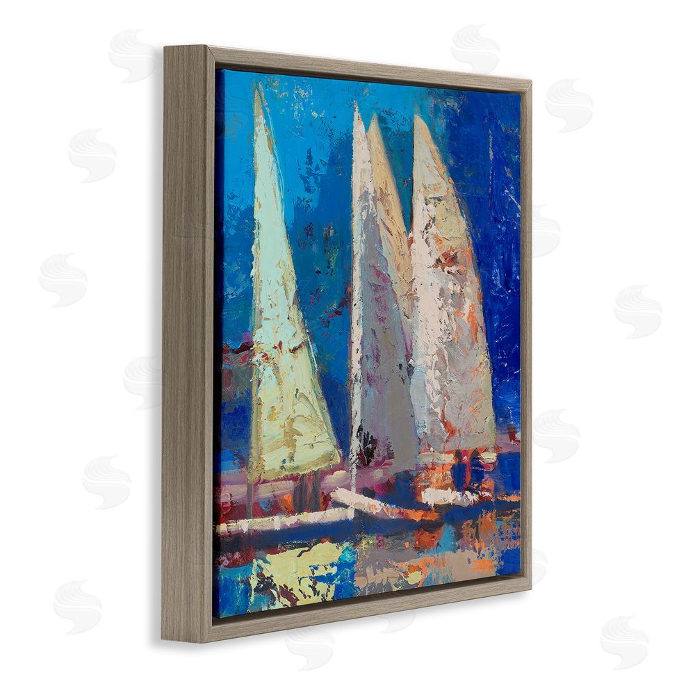 Beth A. Forst A Strong Wind Sailboats Brown Floating Frame Canvas Wall Art Print