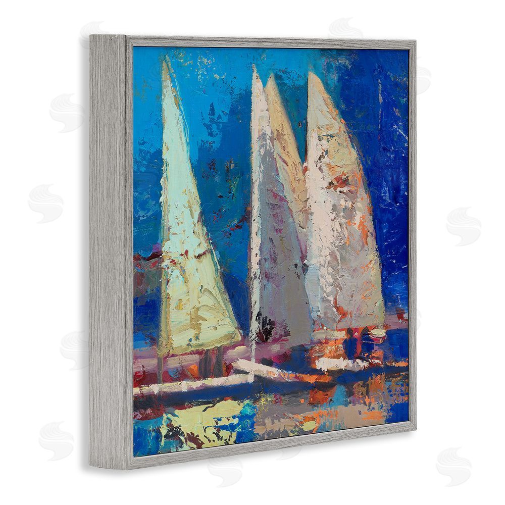 Beth A. Forst A Strong Wind Sailboats Gray Framed Giclee Wall Art Print