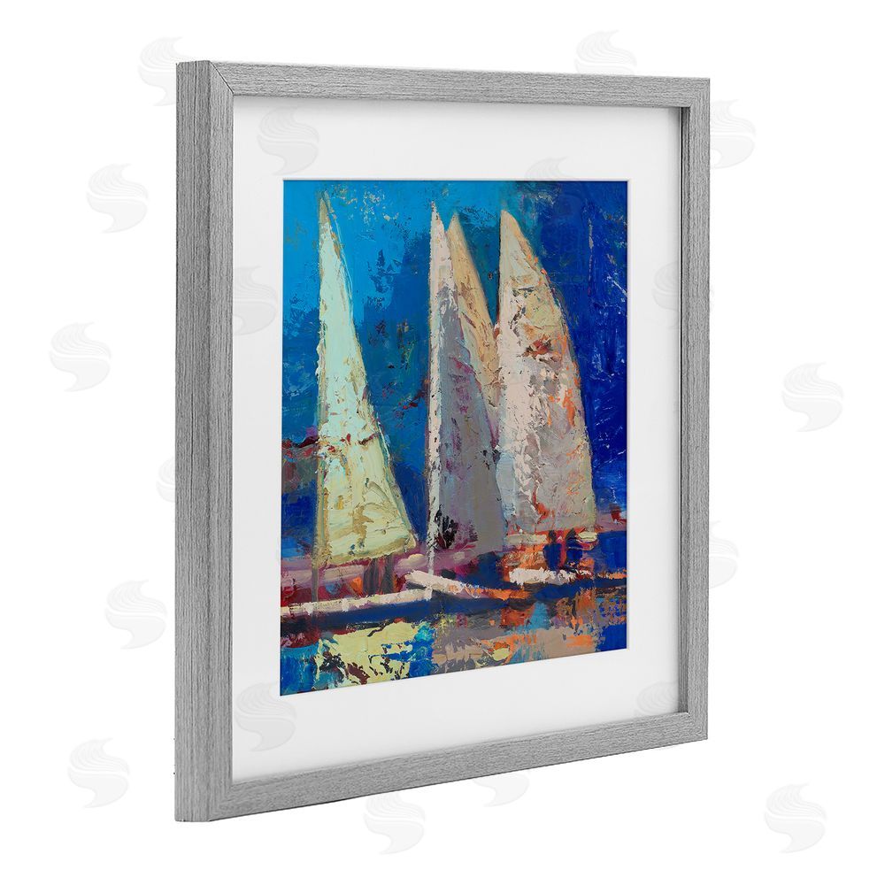 Beth A. Forst A Strong Wind Sailboats Gray Framed Print Under Glass Wall Art
