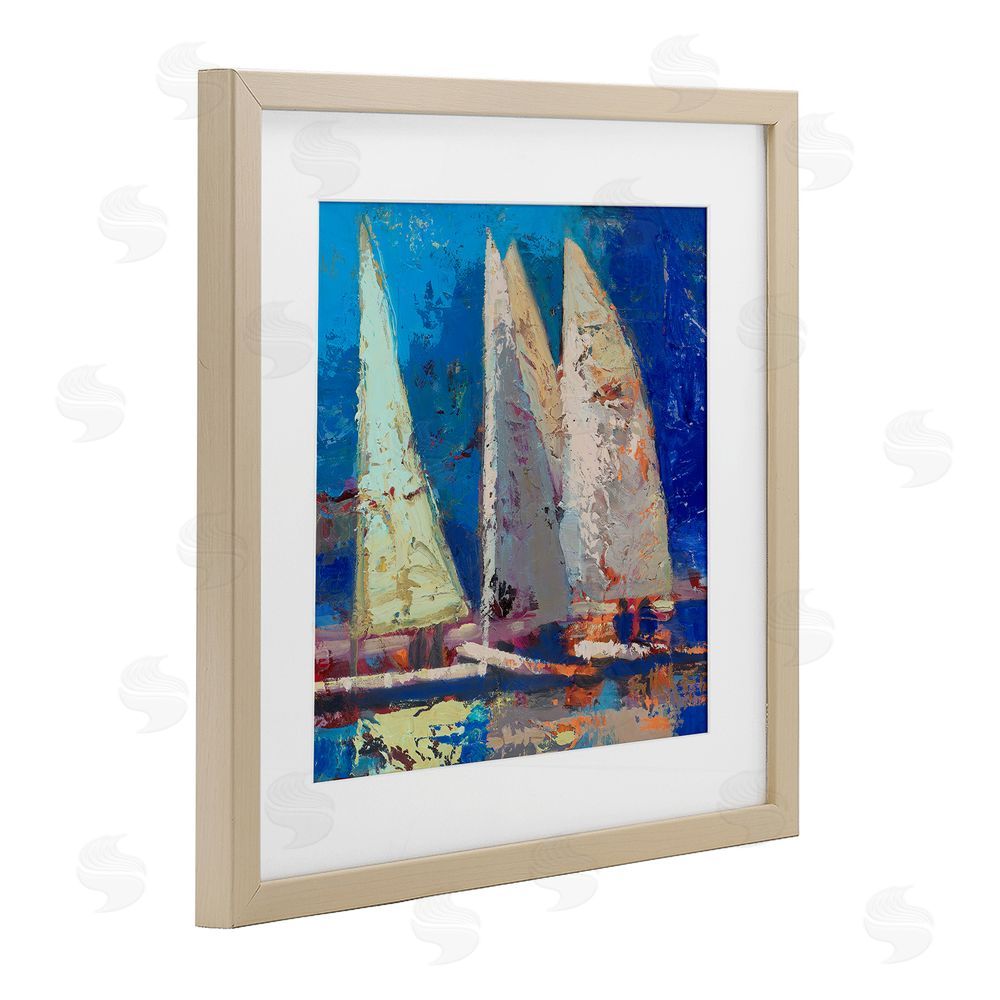 Beth A. Forst A Strong Wind Sailboats Brown Framed Print Under Glass Wall Art