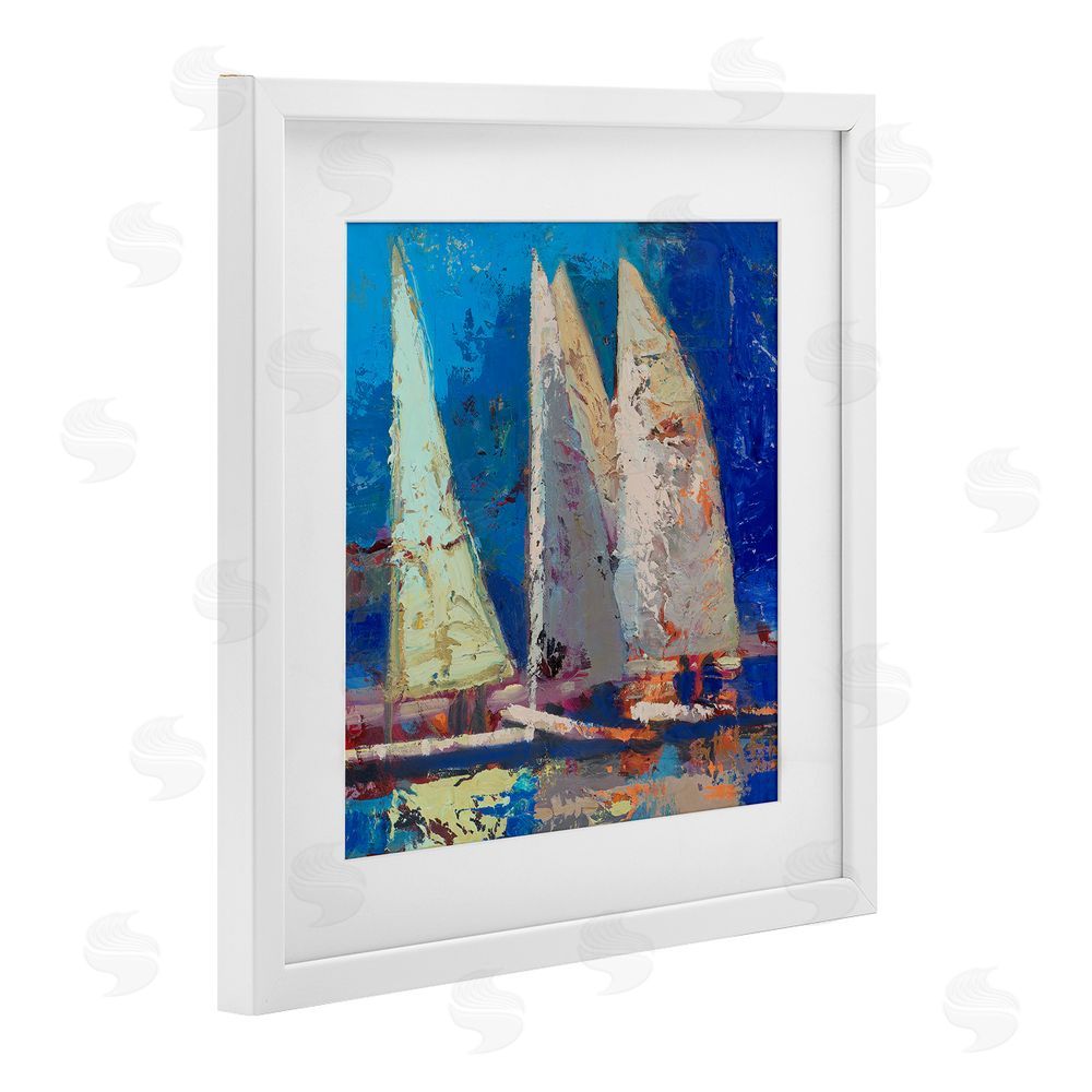 Beth A. Forst A Strong Wind Sailboats White Framed Print Under Glass Wall Art
