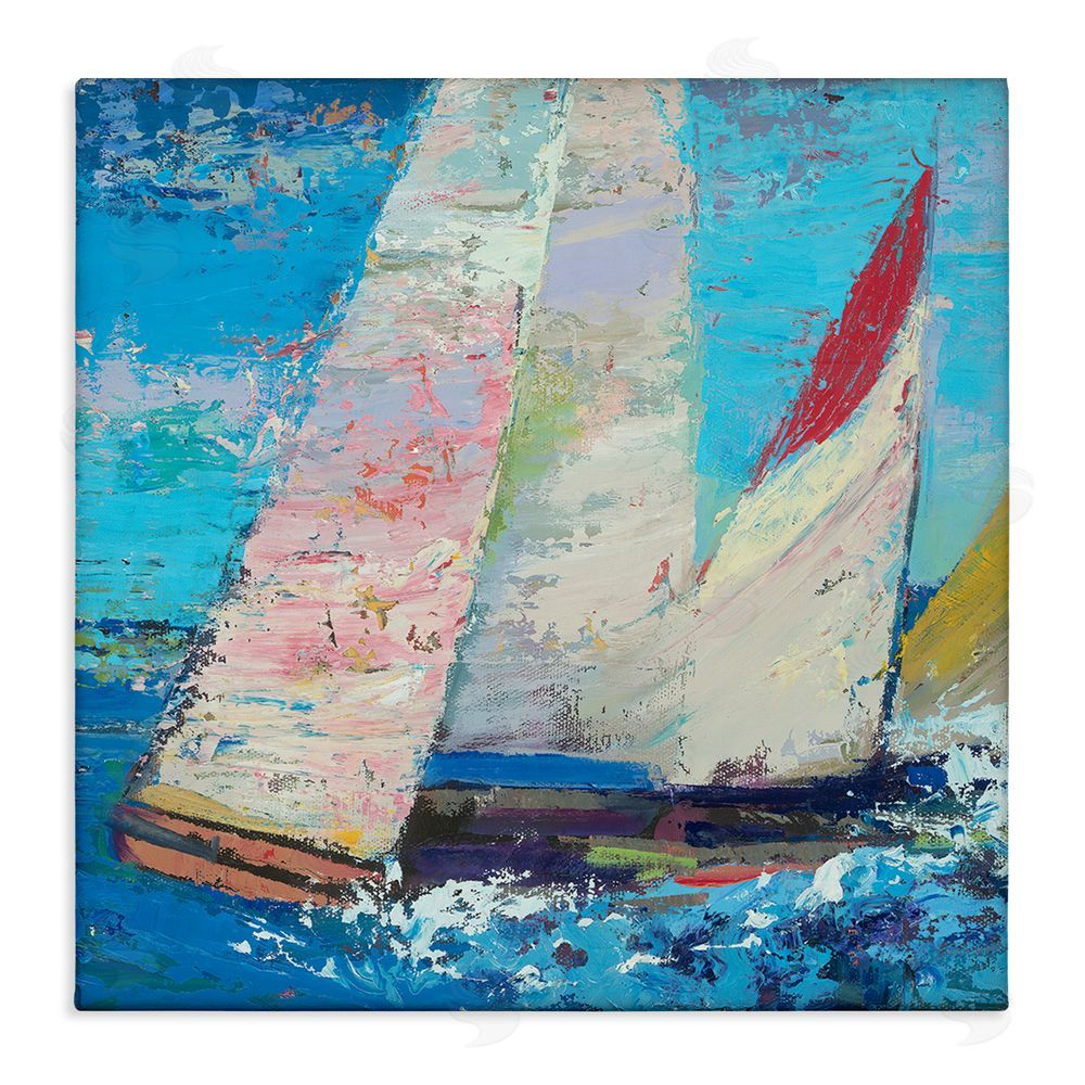 Beth A. Forst Expressive Sailboats on Waves Stretched Canvas Wall Art Print