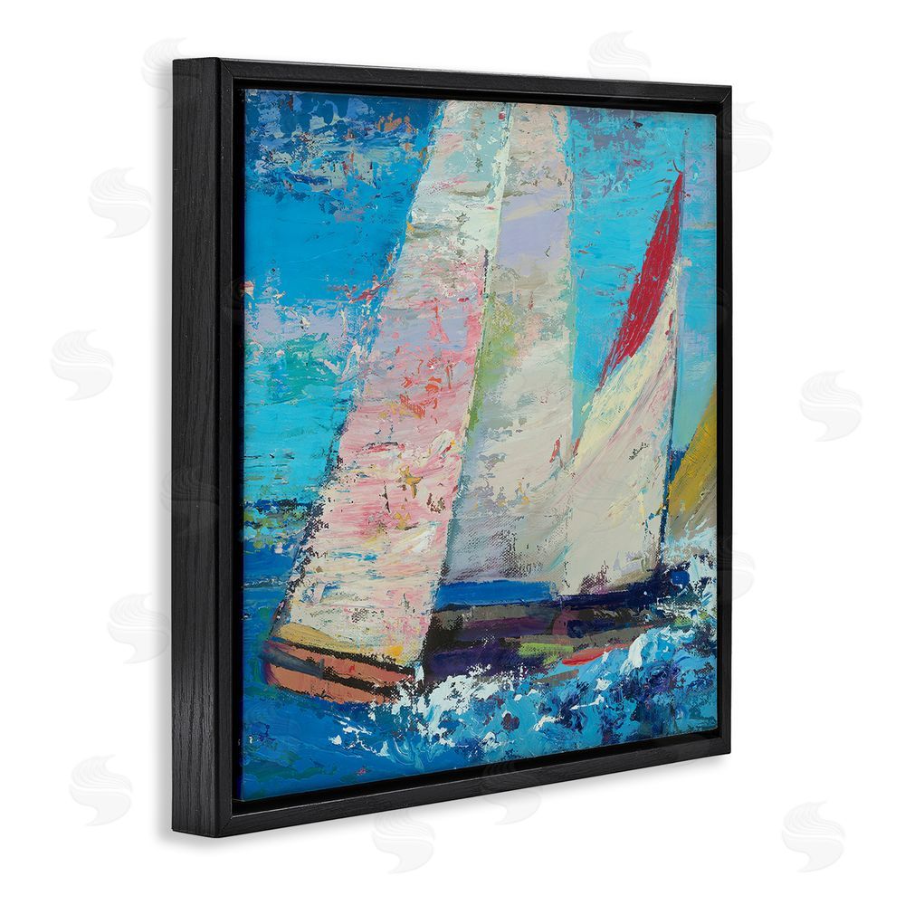 Beth A. Forst Expressive Sailboats on Waves Black Floating Frame Canvas Wall Art Print