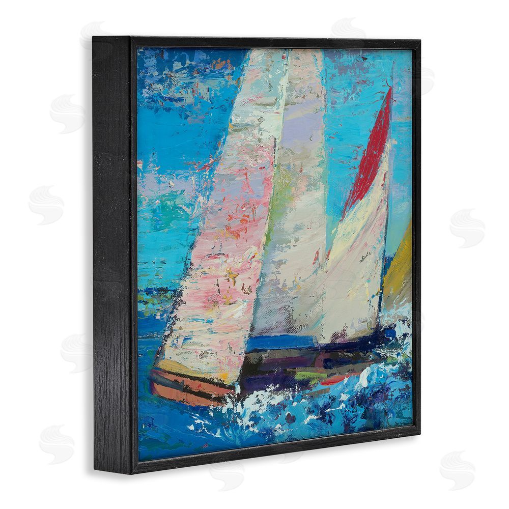 Beth A. Forst Expressive Sailboats on Waves Black Framed Giclee Wall Art Print